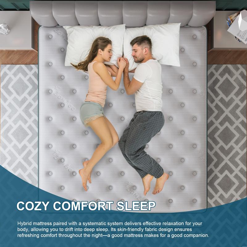 Kuieoe 12/14 Inch Twin/Full/King/Queen Gel Memory Foam Hybrid Hard Mattress with Independent Pocket Springs for Stable Sleep Body Temperature Edge Support Twin Full Queen King Sizes