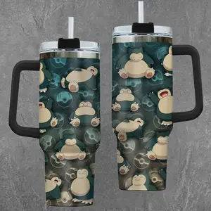 [PKM] Snorlax Sleeping Wake Up 20oz & 40oz Tumbler With Handle – Anime Gaming Stainless Steel Cup, Insulated Iced Coffee Mug, Aesthetic Design, Trendy Drinkware, Daily Use, Gift Idea, Fan Favorite, Gift For Otaku & Anime Fans
