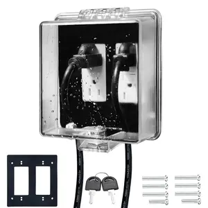 2-Gang Baby Safety Dual Outlet Cover Box - Key Lock for Much Better Toddler Proofing, Easier Operation, Simple 4 Step Install,Provides Extra Space Inside for Plugs,Adapters,Clear