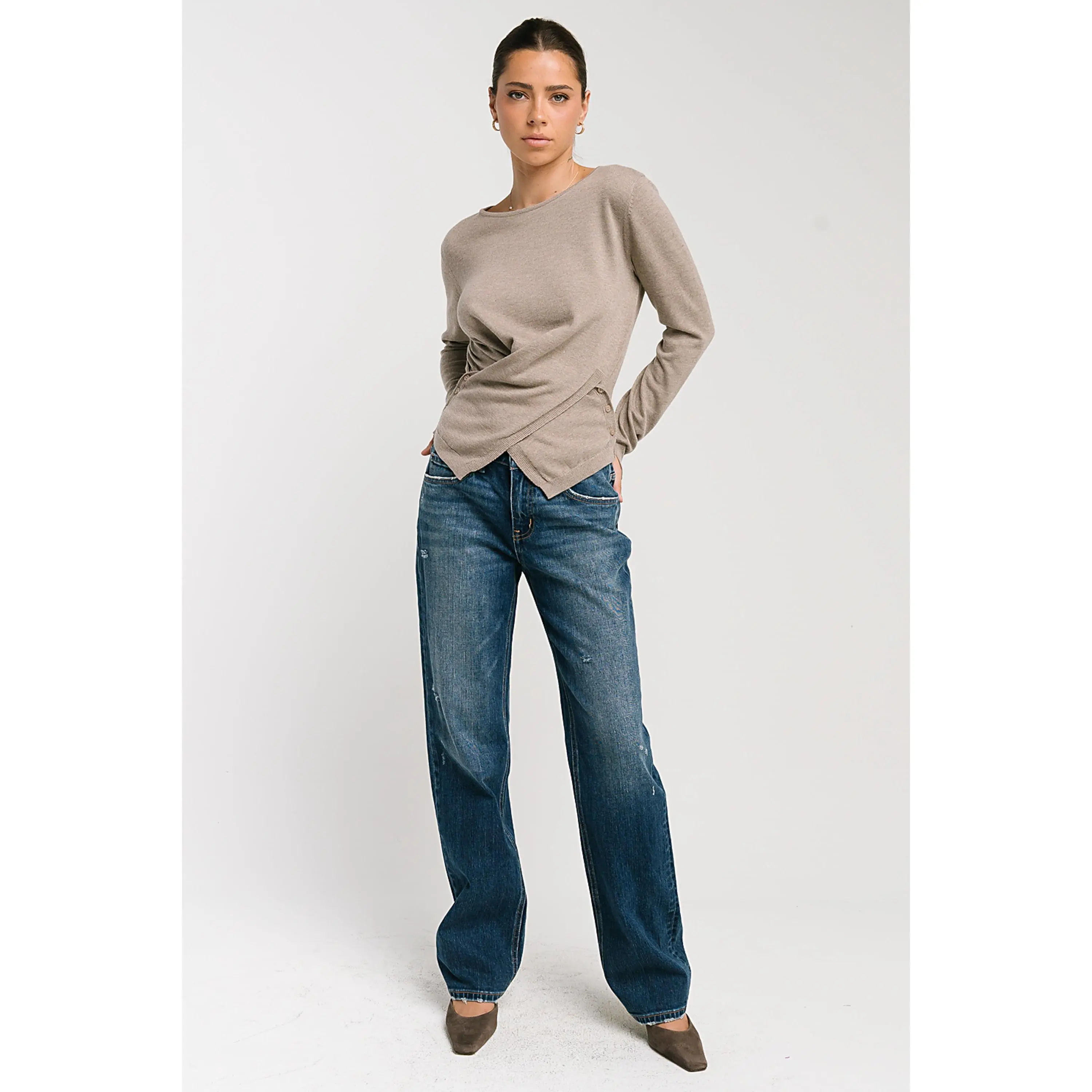 Gwen Criss Cross Sweater in Taupe