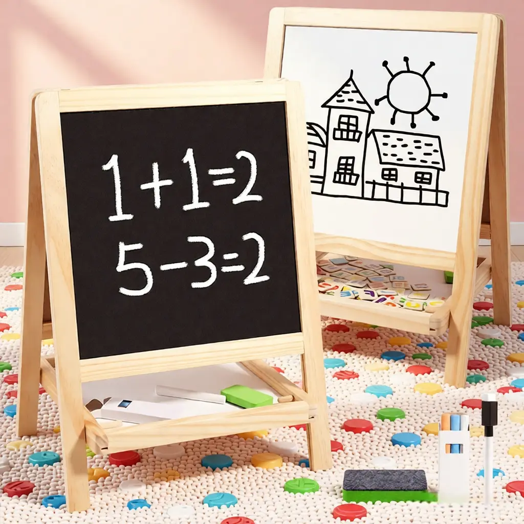 Children Magnetic Drawing Board Set, Wooden Magnetic Board, Dual-Sided Letter & Number Puzzle Toy, Magnetic Letters Board, Whiteboard Blackboard Stand Learning Desk, Learning Tool, Ideal for Kids Ages 3+