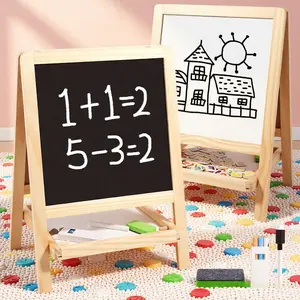 Children Magnetic Drawing Board Set, Wooden Magnetic Board, Dual-Sided Letter & Number Puzzle Toy, Whiteboard Blackboard Stand Learning Desk, Ideal for Kids Ages 3+