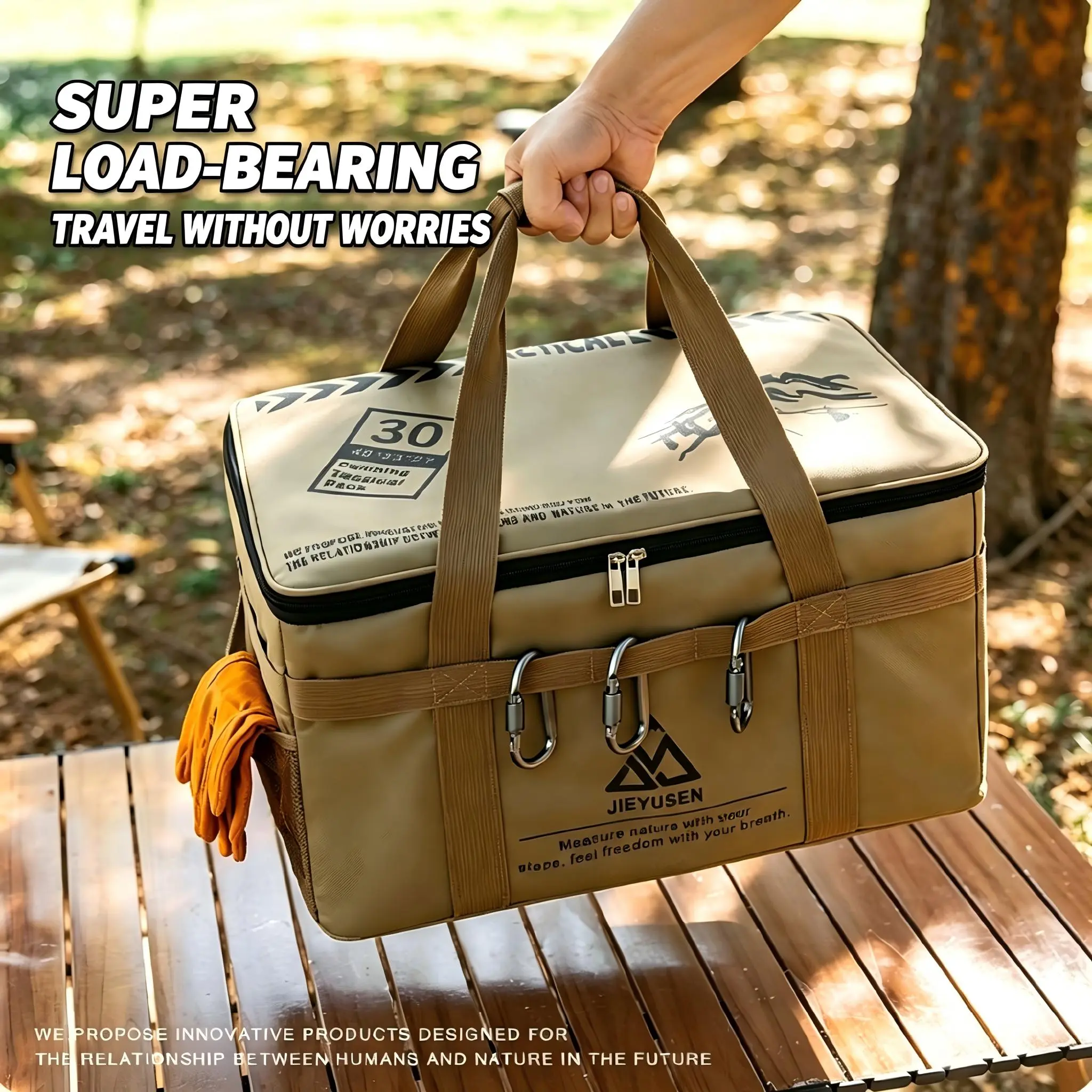 7.93 Gallon Waterproof Oxford Storage Bag, Large Capacity Multi-Compartment Camping Tote Bag, Outdoor Organizer for Camping, Hiking, Fishing, Picnic, Car & Home Storage