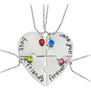 Best Friends Forever and Ever Necklace with Crystal Broken Heart Charm Pendant Set Friendship Necklace
