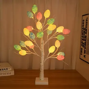Easter LED Light Birch Tree with 24pcs Easter Eggs Ornament for Spring Home Table Decoration Kids Party Gifts Battery Operated