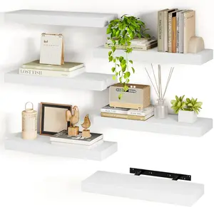 15.8in White Floating Shelves, Set of 6 Wood Shelves, Farmhouse Shelf Wall Decor for Bathroom, Bedroom, Living and Kitchen Room