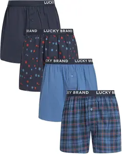 Lucky Brand Boxers for Men - 4 Pack Knitted Mens Underwear with Functional Fly - Classic Mens Boxers (S-XXL)