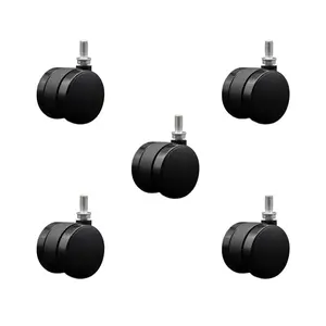 2 Inch Office Chair Wheels - Nylon Twin Wheels - 3/8" - 16 TPI x 3/4" Threaded Stems – 375 lbs. Total Capacity – Set of 5 – Service Caster Brand