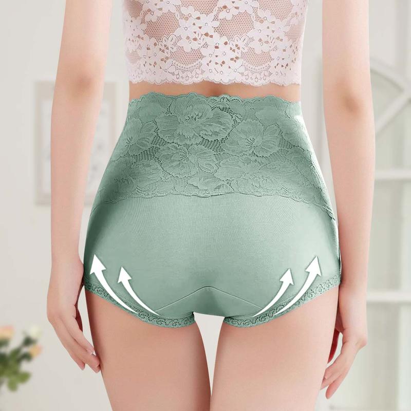 Morelect High Waist Cotton Panties for Women.5/7/10 Pcs Breathable Lace Trim Briefs.Soft Comfy Daily Wear.Elegant All Seasons Women's Underwear.