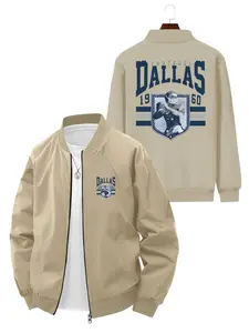 Casual Sports Style Men's Dallas Football 1960 Pattern Printed Baseball Jacket for Daily Wear and Sports Activities