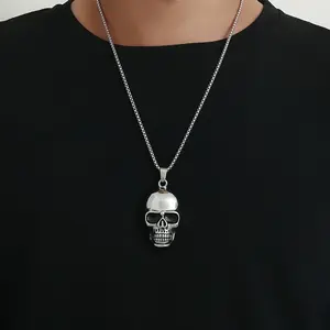 1 Piece of Minimalist Punk Landscape Skull Pendant Stainless Steel Necklace for Men's Hip-hop Rock Party Accessories