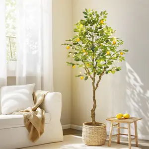 Artificial Lemon Tree Indoor, Pre Potted Faux Lemon Tree with Realistic Fruit and Lifelike Leaves, Fake Lemom Plant with Lights for Indoor Home Decor Office Living Room