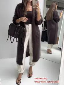 Elegant Women's Knitted Cardigan, Buttonless Long Sweater Coat, Plain Simple Casual Style Minimalist, Outerwear for Fall & Winter, Ladies Fashion, Knitwear, Womenswear