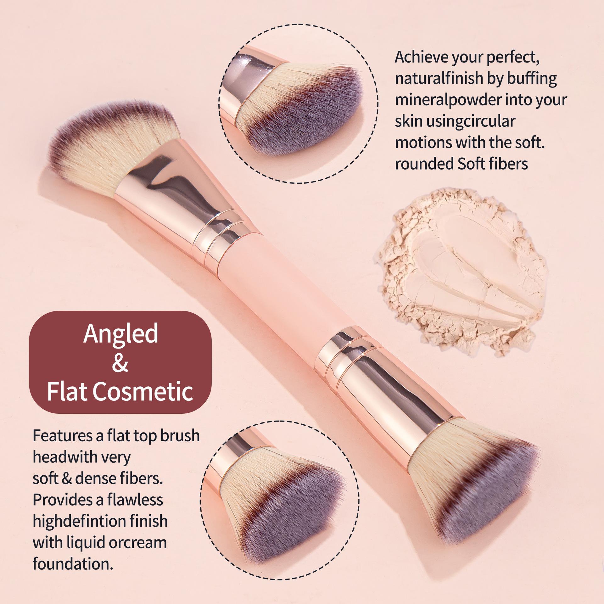 5Pcs Dual-Ended Foundation & Concealer Brushes Set, Angled Contour & Buffing Brushes, Portable Complete Face Makeup Brushes for Liquid, Cream, Powder
