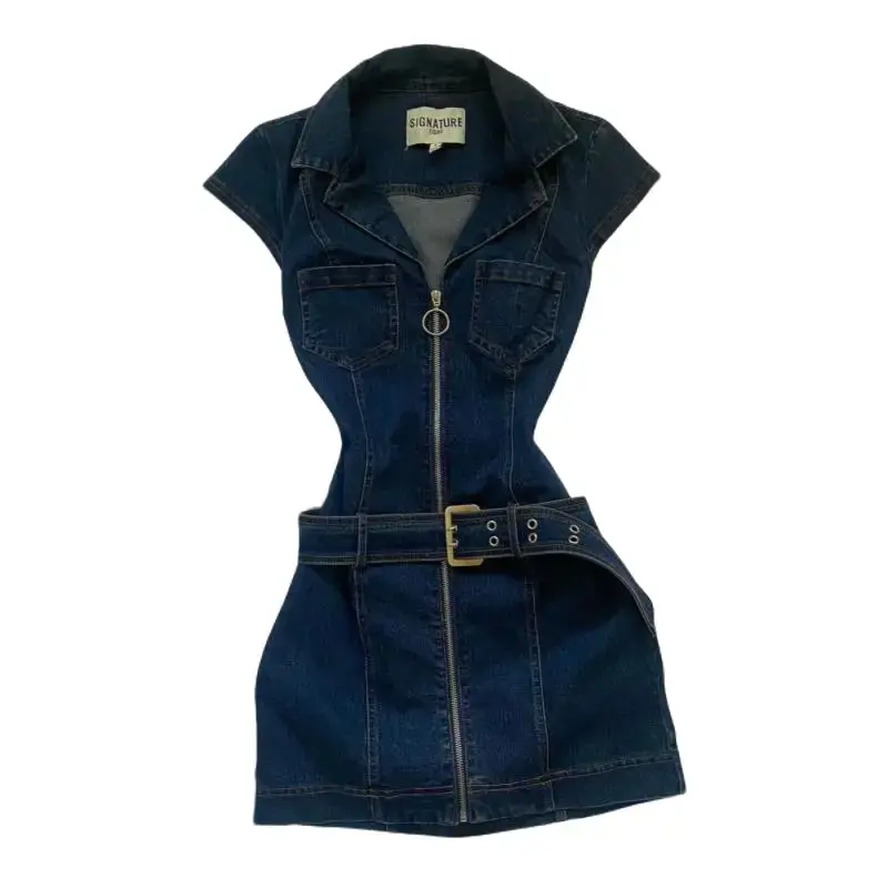Women's Retro Sweet Denim Jumpsuit - Summer Waist-Slimming, Hip-Hugging Style with Water-Resistant Functionality