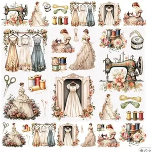 3 Sheets Rub on Transfer Stickers, Retro Dress Closet Patterns DIY Furniture Decorative Transfer Stickers Waterproof Furniture Decals for Scrapbook Present Boxes,15 * 30cm