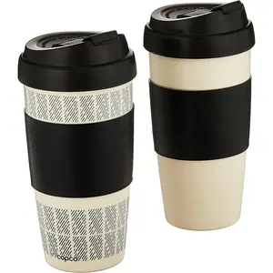 5237160 Reusable ulated Double Wall Travel Mugs 16-ounce White/Black  2 Count ( Pack of 1)