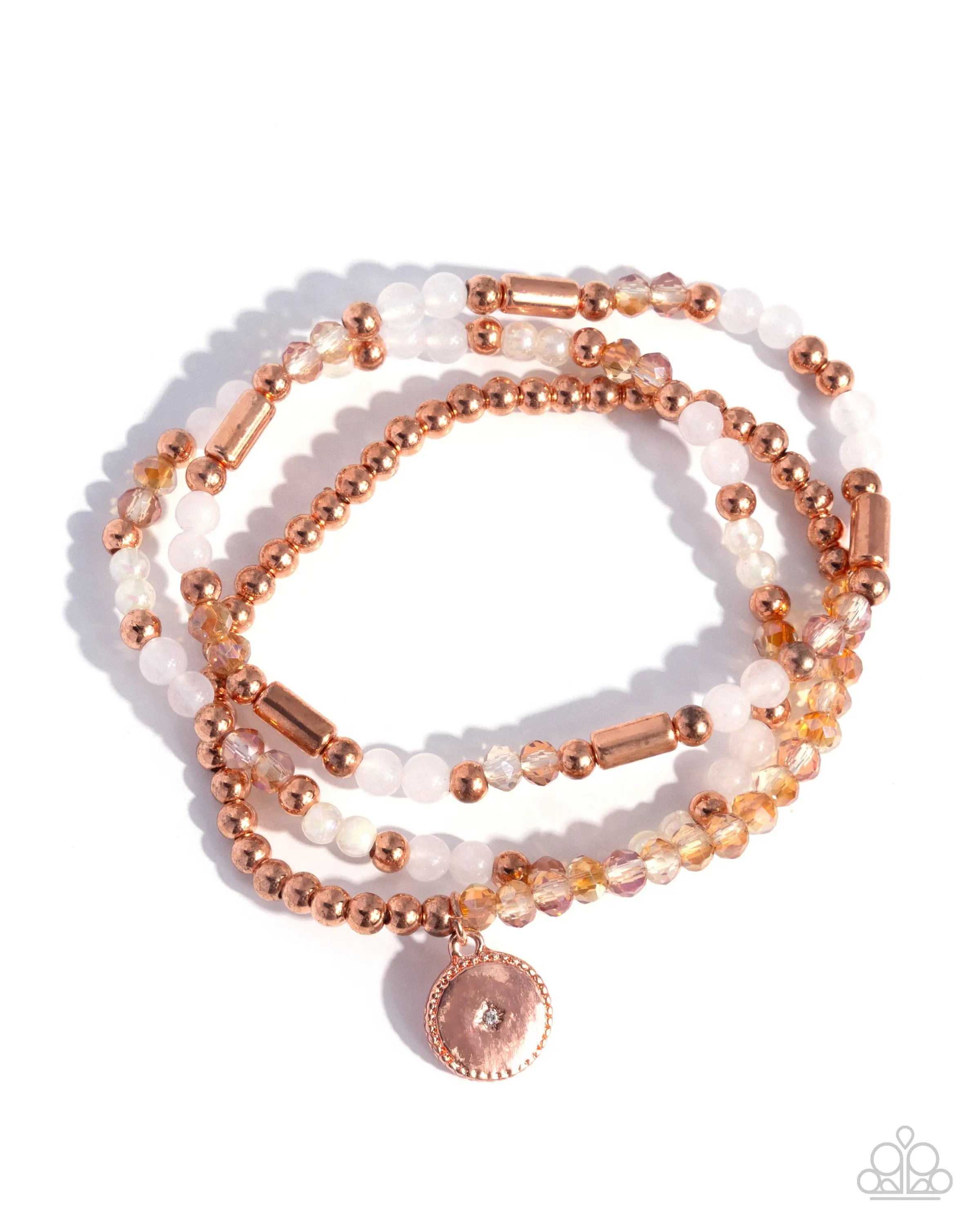 Studded Stack - Copper and White Bead Stretchy Bracelet Stack - Paparazzi
