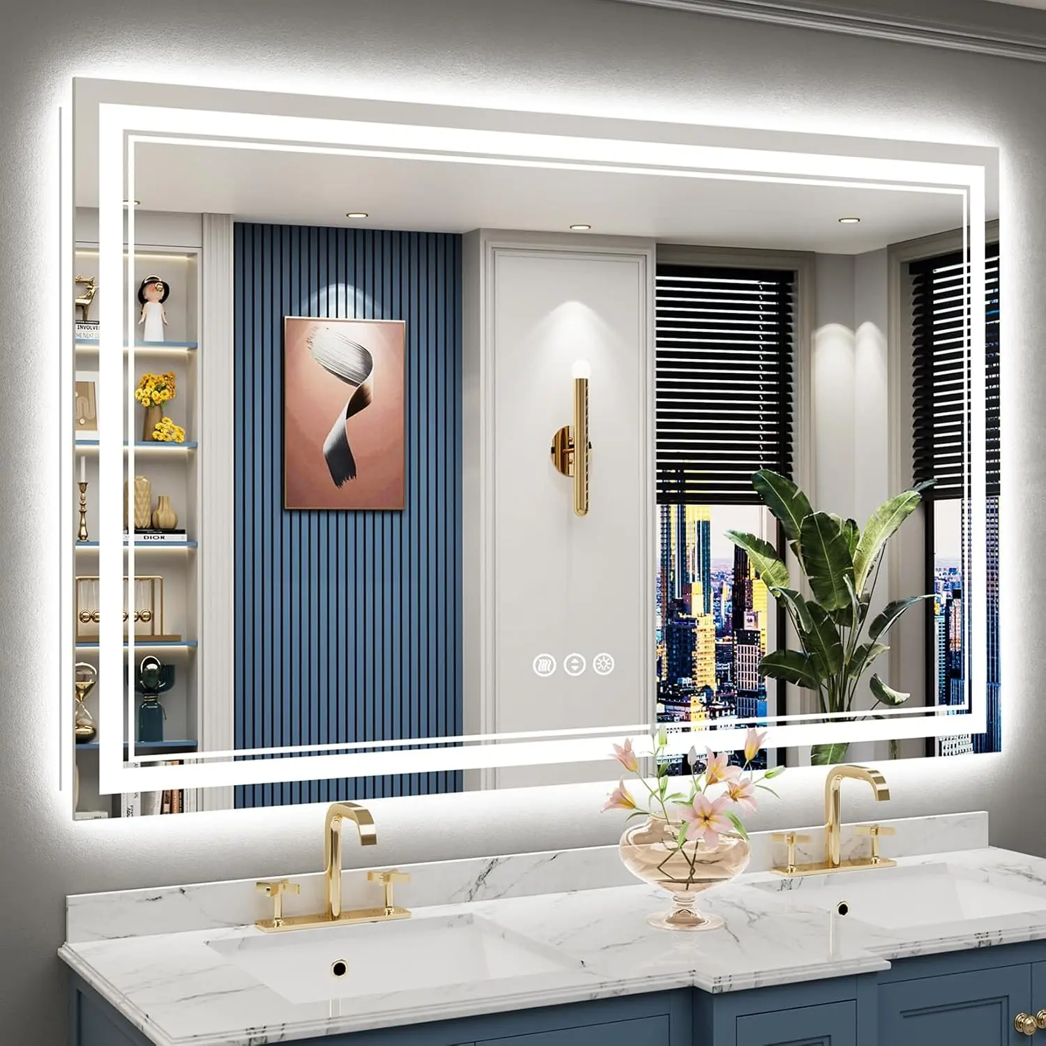 60x40 LED Bathroom Mirror, Backlit & Front Lit Lighted Mirror | Anti-Fog Vanity Mirror with Lights, 3 Color Dimmable, Memory, Shatterproof, Tempered Glass, CRI95, UL Listed, Wall Mounted