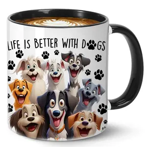 Life is Better with Dogs Pattern Coffee Mug, 1 Count Funny Dog Mug, Ceramic Mug, Birthday Gift, Coffee Cup, Party Gift for Dog Lovers, Drinkware,Perfect Christmas & Birthday Gift for Dog Moms & Dads