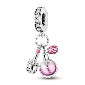 MULA Fashionista Pendant - 925 Silver-plated Perfume and Lipstick Pendant, Fashion Gift for Women, Compatible with Pandora's Bracelets and Necklaces