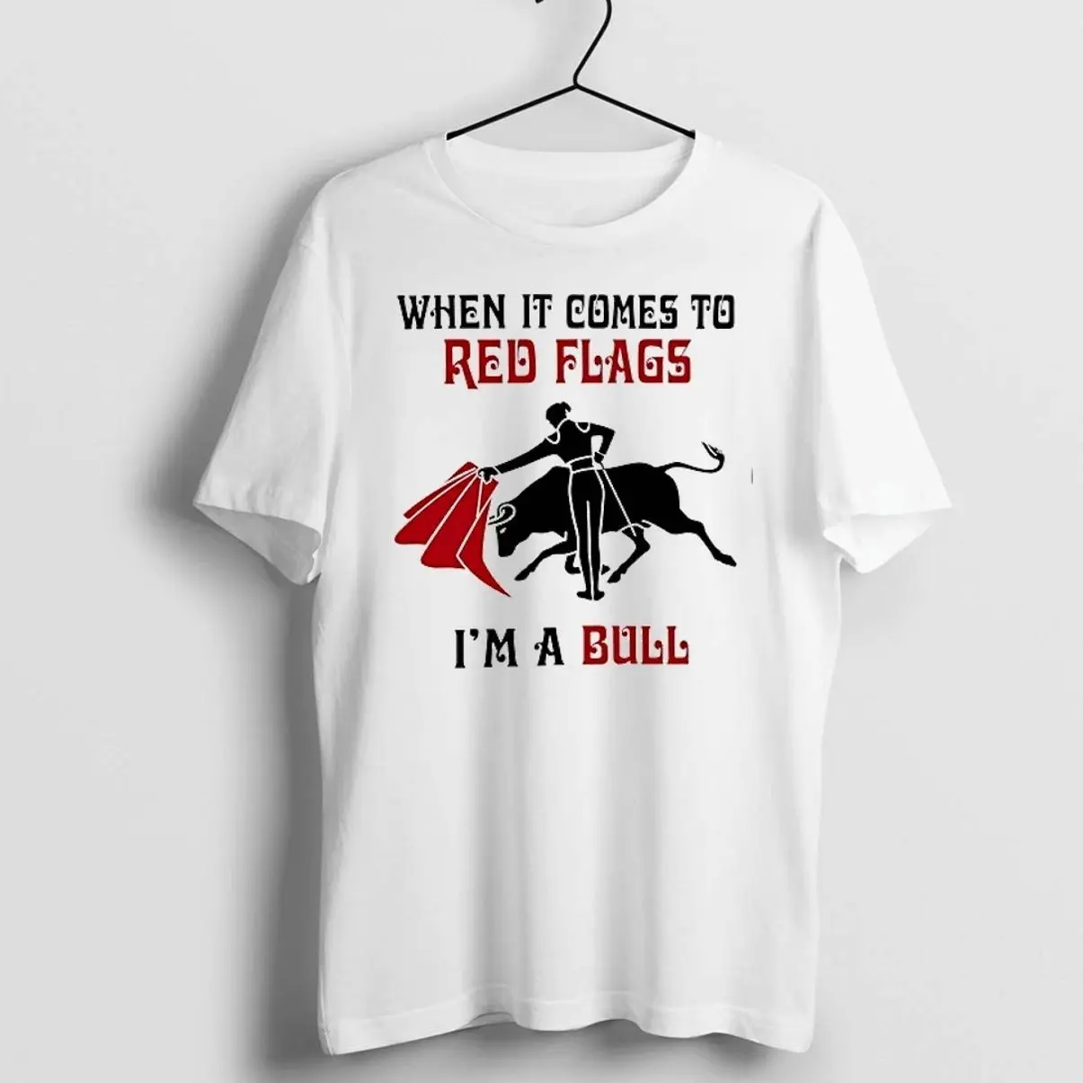 Women's "Red Flags I Am A Bull" Funny Print T-Shirt - Soft Cotton Fabric, Fitted Casual Short Sleeve Top, Stylish Daily Wear Clothes