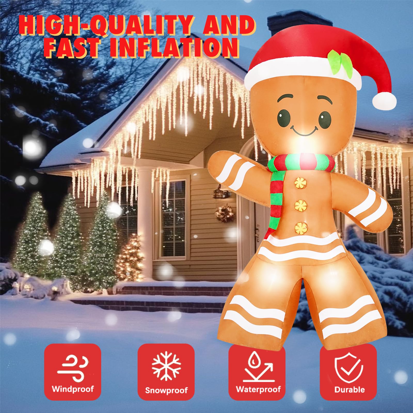 8 Ft Christmas Inflatable Gingerbread Man Decoration Outdoor with LED Lights,Funny Gingerbread Christmas Blow Up Yard Decoration for Lawn Garden Patio Holiday Party Decor 8 Ft Christmas Inflatable Gingerbread Man Decoration Outdoor with LED Lights,Funny Gingerbread Christmas Blow Up Yard Decoration for Lawn Garden Patio Holiday Party Decor