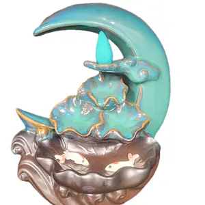 Large crescent moon ceramic back flow incense burner