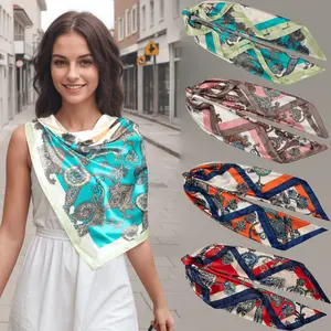 4PCS 35inches Large Square Head Scarves Silk Like Neck Scarf Bandana Hair Sleeping Head Wrap Hair Scarfs for Women