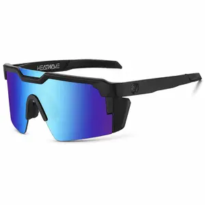 Sport Shield Sunglasses for Men and Women, Black Frame Blue Mirror Wraparound Outdoor Shades with UV400 Protection, Lightweight Cycling Glasses for Driving, Fishing, Hiking, Running, Beach Travel, Z87 Safety Style Fashion Eyewear