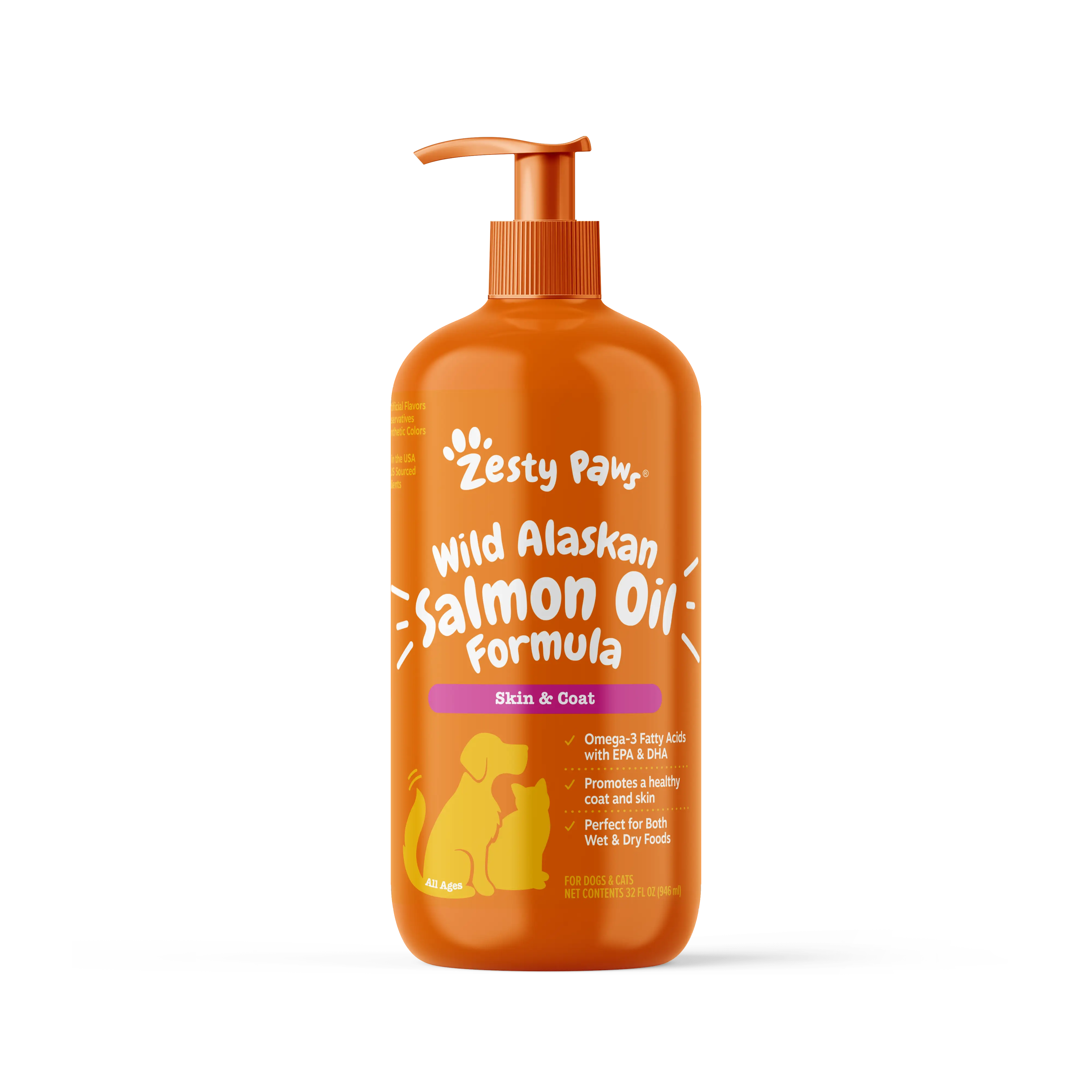 Zesty Paws Wild Alaskan Salmon Oil with EPA & DHA, Omega-3 Fish Oil for Dogs & Cats, Healthy Skin & Coat