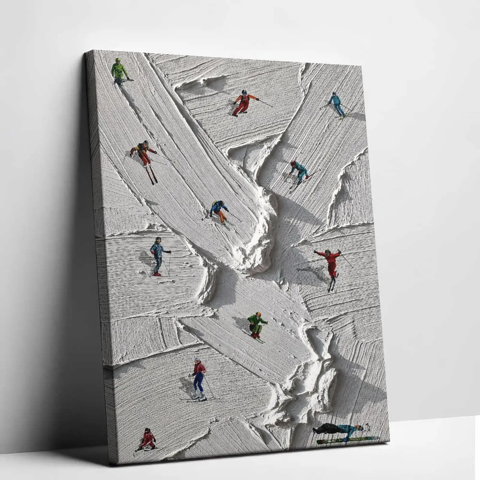 Textured Snow Skiing Poster Canvas Painting Vintage Retro Winter Sports Art Print Classic Impasto Ski Slope Canvas Wall Art Decor Modern Aesthetic Pictures for Bedroom Chalet Living Room