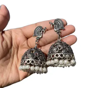 Traditional oxidized Peacock Jhumka