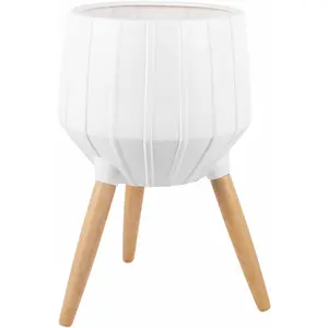 Dunguan White Ribbed Wood Planter