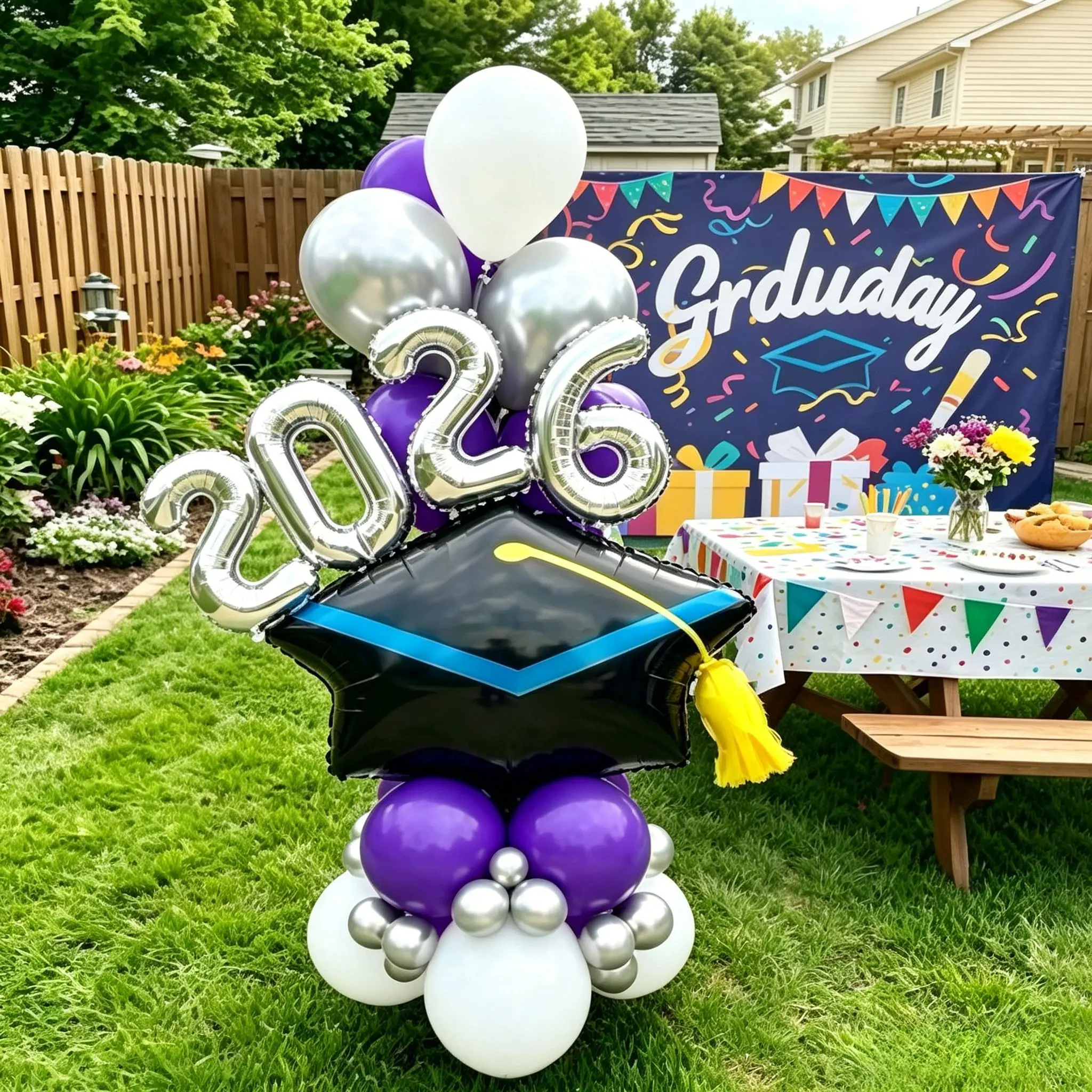 40-Piece Graduation Theme Balloon Set, Includes Grad Hat, Silver Color Numbers, Latex Balloons, Metal Silver Balloons, Perfect for Grad Parties, Metallic Balloons, Graduation Decoration, Balloon Decorations