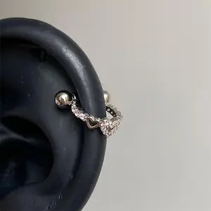 Hollow Out Love 316L Stainless Steel Annular Ear Bone Nail Fashion Delicate Silver Color Earring for Women Y2K Punk Jewelry