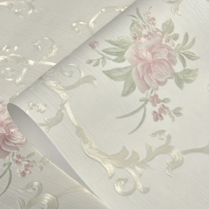 European Floral Wallpaper Roll, Self-Adhesive Removable Fabric, 3D Embossed Satin Flowers, Luxury Decor for Bedroom Living Room, Decorative Wallpaper