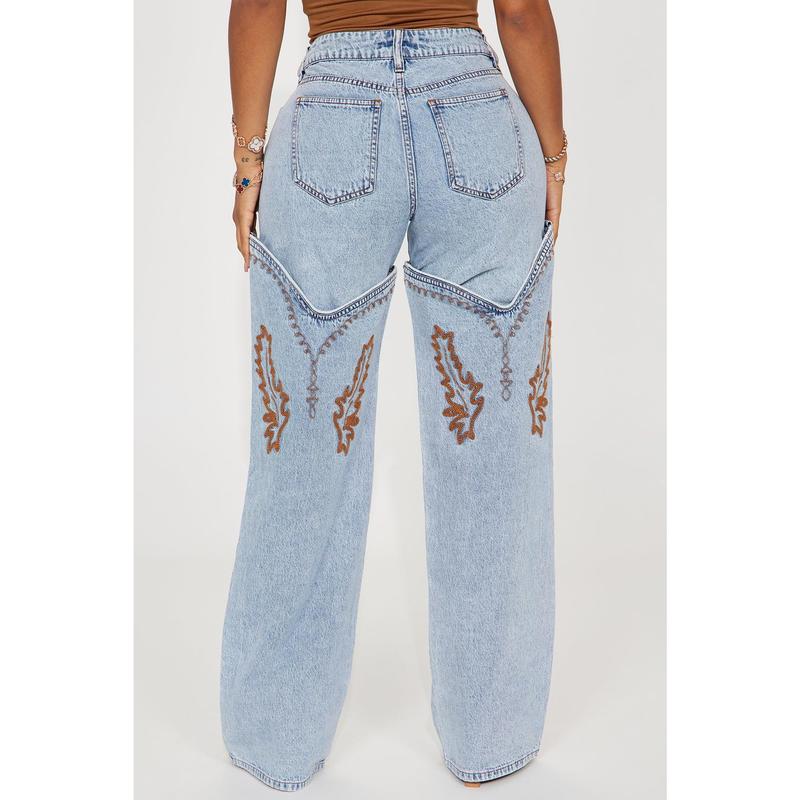 Let's Ride Western Boot Convertible Straight Leg Jeans - Light Wash