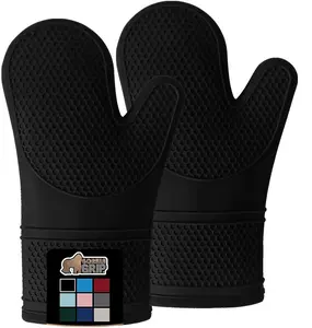 Gorilla Grip Silicone Oven Mitts Set – Heat and Slip Resistant, Waterproof, BPA-Free, with Soft Cotton Lining, Long Flexible Thick Gloves for Cooking and Kitchen Use, 12.5 inches, Black