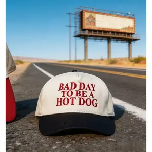 “Bad Day to Be a Hot Dog” Embroidered Trucker Hat – Vintage Snapback Baseball Cap for Men & Women, Trendy Meme Gift, 4th of July Patriotic, Adjustable One Size, Cowboy Hat, Sun Hat,Mothers day gifts