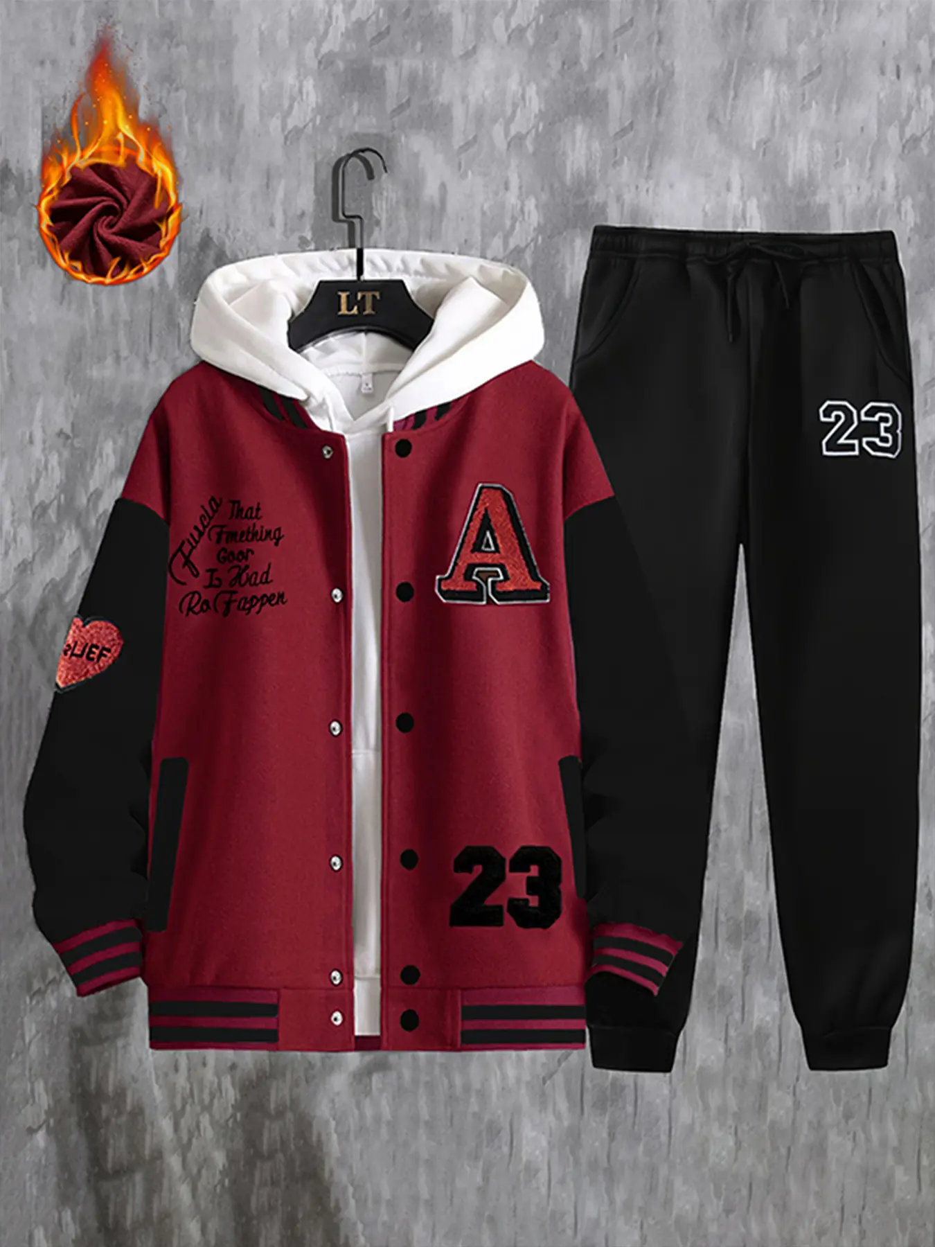 Men's Fashionable Fleece Lined Long Sleeve Tracksuit Set, Casual Sporty Design, Warm & Comfortable Winter for Men