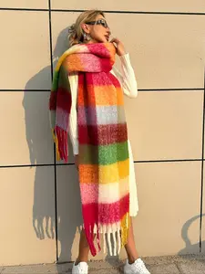 Elegant Colorful Plaid Scarf for Daily Wear, Warm Shawl for Autumn/winter, Boho Style Fitted Accessory, Perfect for Fall & Winter Decor, Soft Warm Shawl