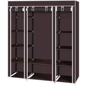59-Inch Portable Closet Wardrobe Non-Woven Fabric Storage Organizer with Hanging Rods and 12 Storage Shelves Quick and Easy Assembly in Dark Brown