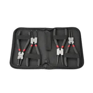 AKOO Snap Ring Pliers Set, 4pcs 7" Internal/External Circlip Pliers Kit with Straight/Bent Jaw, Heavy Duty Precision Spring Loaded Pliers for Ring Remover Retaining and Remove Hoses, Gaskets，Ring Remover Retaining【B】