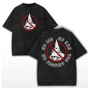 Washed Cotton Vintage Unisex No ICE No KKK No Fascist USA Tee, Anti Ice Fck Ice Graphic Shirt, Pro Immigration ABOLISH ICE Shirt, Human Right Gift