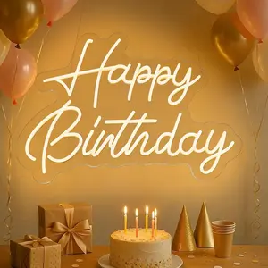 Reusable LED Birthday Sign, USB-Operated Novelty Lighting with Plug-In Ease, Festive Neon Signs for Bedroom Wall Background Party Decorations, Available in Pink, Warm Tones, White