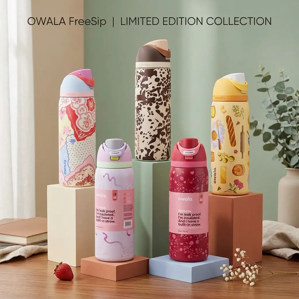 Owala FreeSip Insulated Stainless Steel Water Bottle with Straw, BPA-Free Sports Water Bottle, Great for Travel, 32oz, Limited Edition Brunch Bunch, Cowgirl Core, Go Halvsies, Pink Bow, Luck