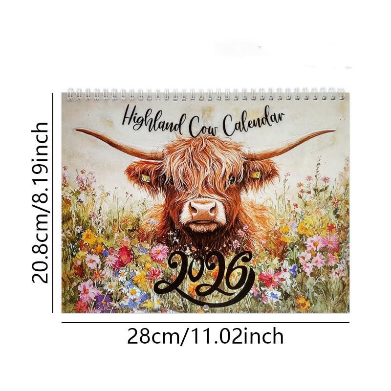 2026 Highland Cow Calendar - Highland Cattle Wall Calendar, Animal Lovers & Home/Office Decor, 12-Month Spiral-Bound Calendar