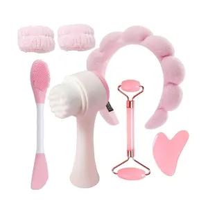 7-Piece Silicone Facial Gift Set, Deep Cleansing Mask Brush Kit, Soft Cloth Headband & Wrist Strap, Gentle Exfoliating Dual-Sided Scrub Brushes, Facial Care Tools