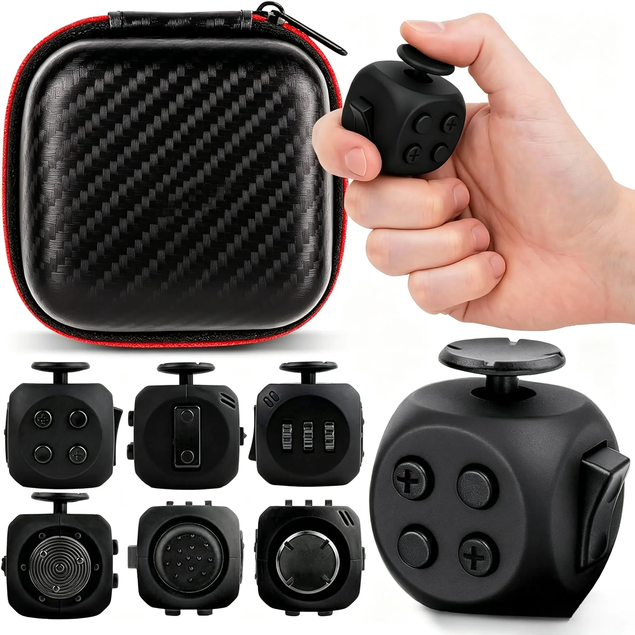 6-Sided Fidget Infinity Cube Dual Modes Silent & Audible, Stress Relief Sensory Toy for Kids Adults, Boost Focus Mindfulness, Pocket Travel Anxiety Toy, Midnight Color Holiday Stocking Stuffer Gifts for Boys Girls